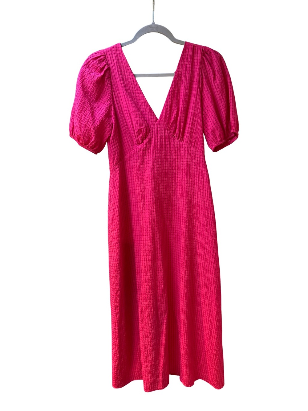 next Hot Pink V-Neck Puff Sleeve Midi Dress